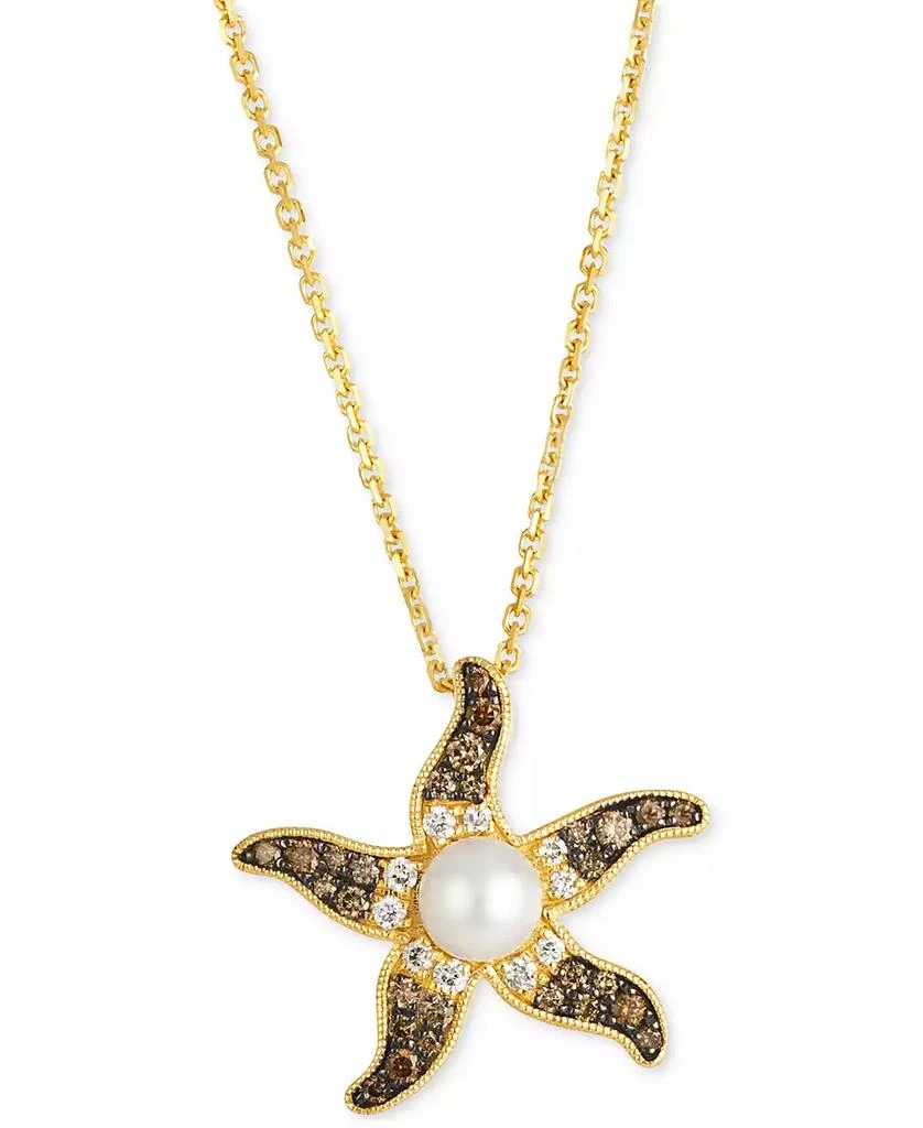 Le Vian Ombré® Freshwater Pearl (5mm) 
Chocolate Ombré Diamond (1/3 ct. t.w.) Starfish Adjustable 19" Pendant Necklace in 14k Gold 1