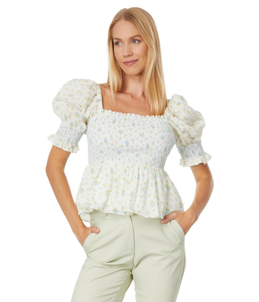 English Factory Smocked Floral Puff Sleeve Top