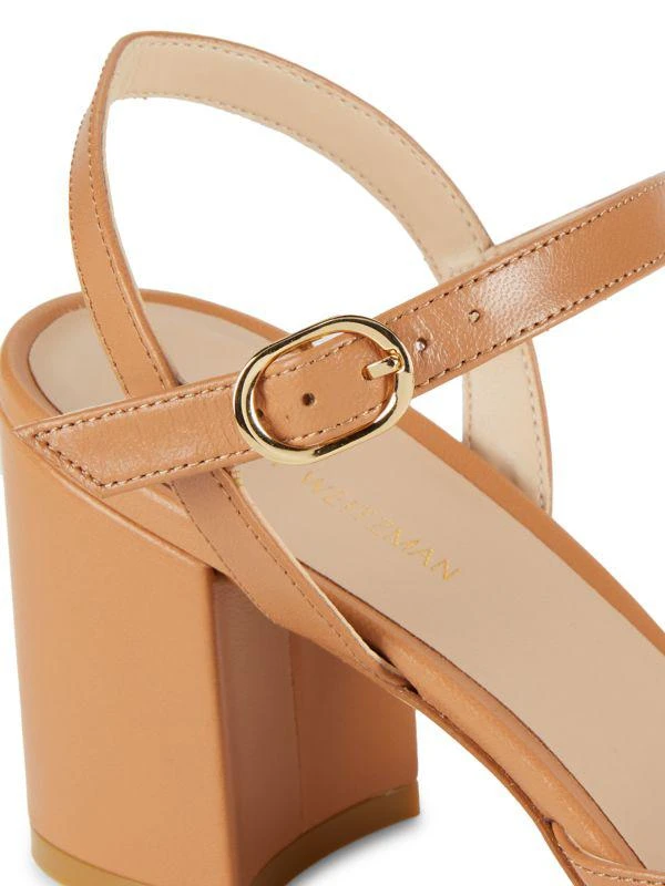 Stuart Weitzman Tia 75MM Leather Block-Heel Sandals 6