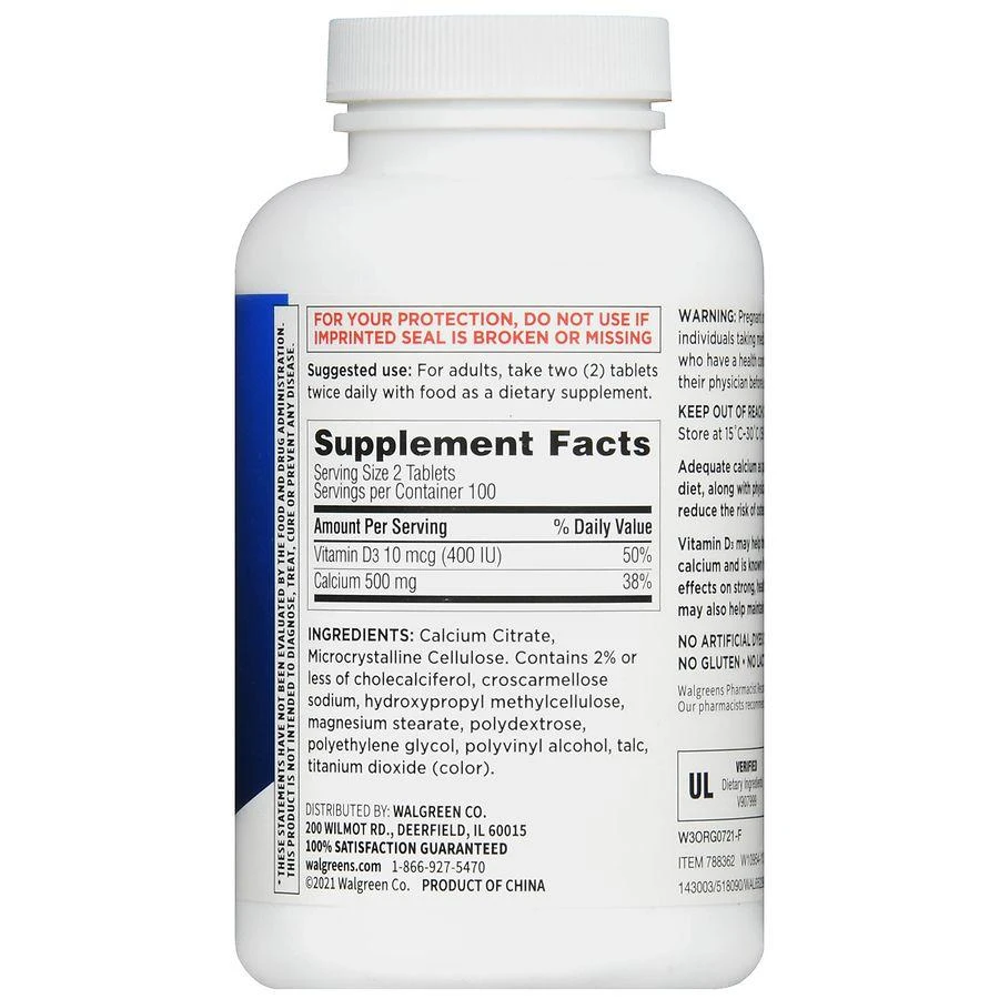Walgreens Calcium Citrate 500 mg Tablets (100 days) 3