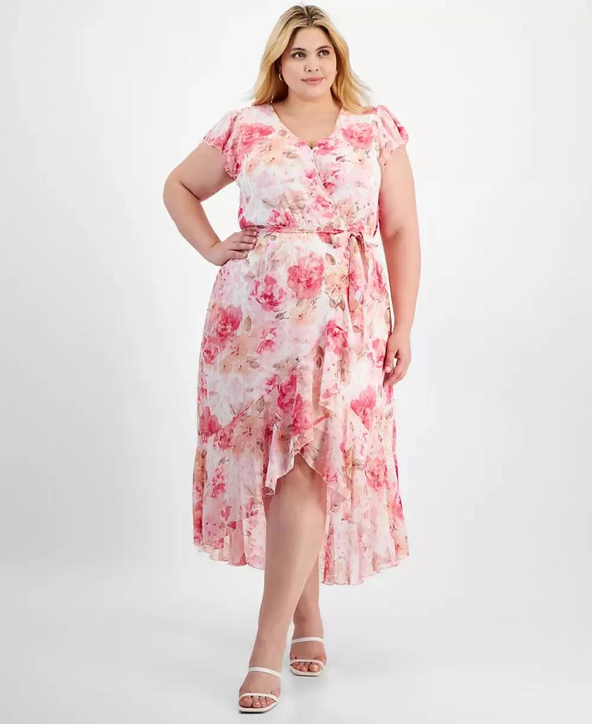 City Studios Plus Size Floral-Print Wrap Dress 1