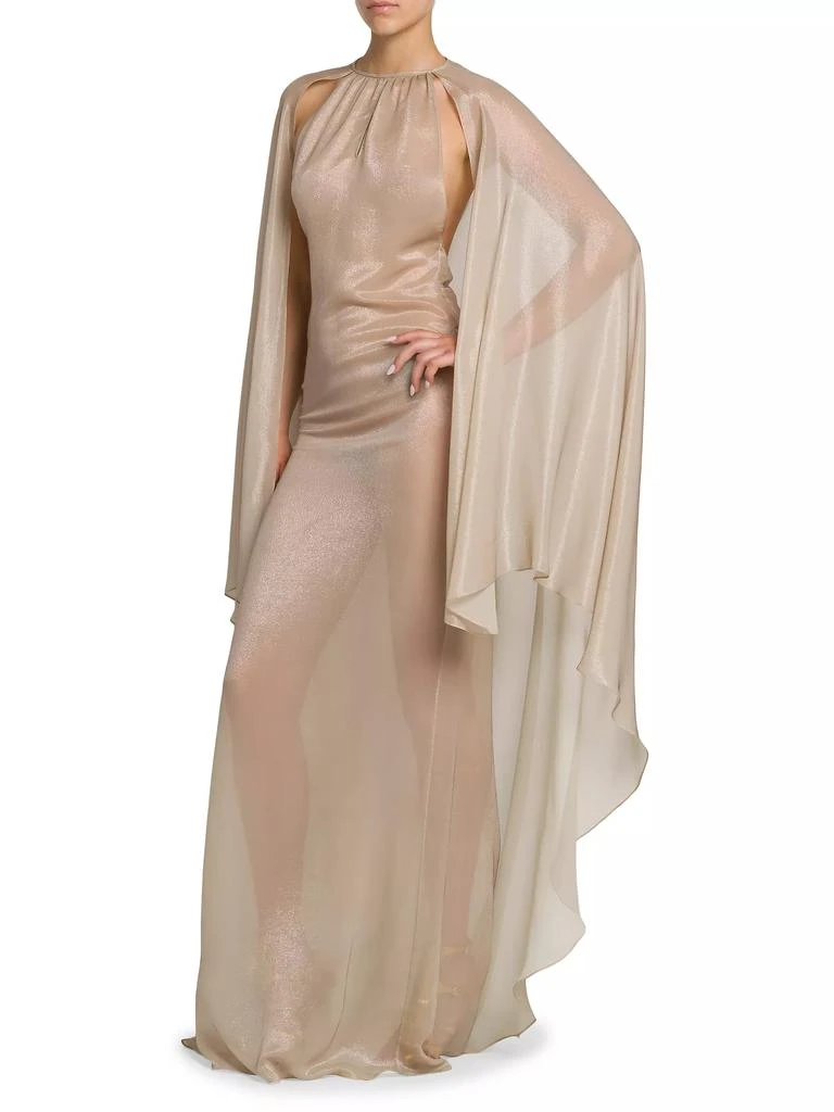 Tom Ford Silk-Blend Wet Look Cape Gown 4