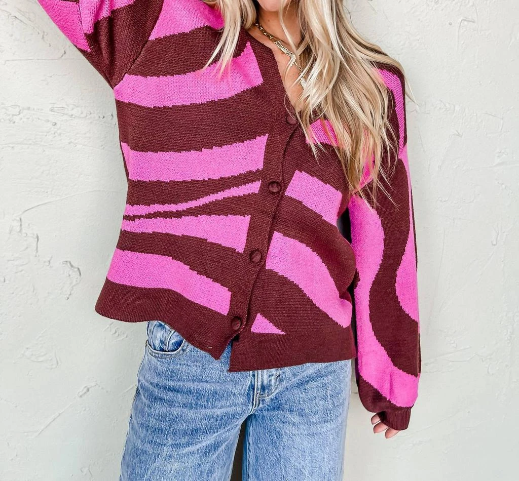 dee elly Dee Elly - Crisp Contrast Striped Button Front Cardigan 1