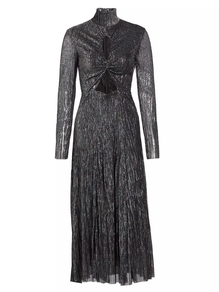 Sabina Musáyev Nalani Metallic Pleated Cut Out Midi-Dress 1