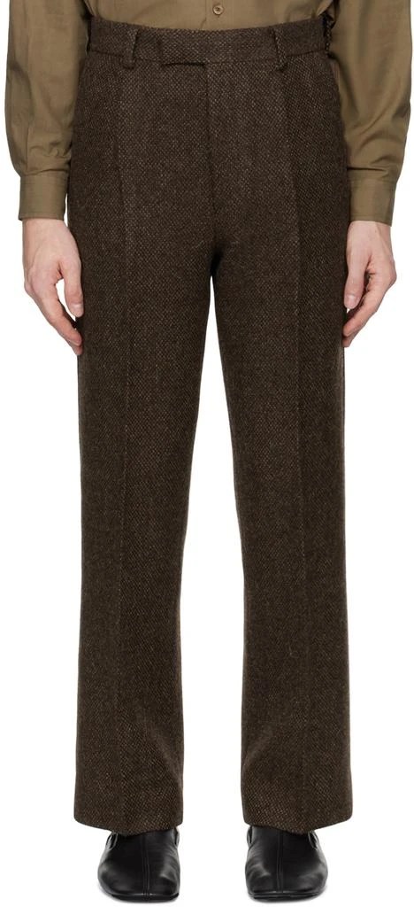 AURALEE Brown Lama Shetland Wool Tweed Trousers 1