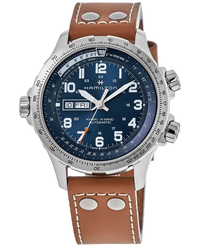 Hamilton Hamilton Khaki Aviation X-Wind Day Date Auto Blue Dial Leather Strap Men's Watch H77765541 1