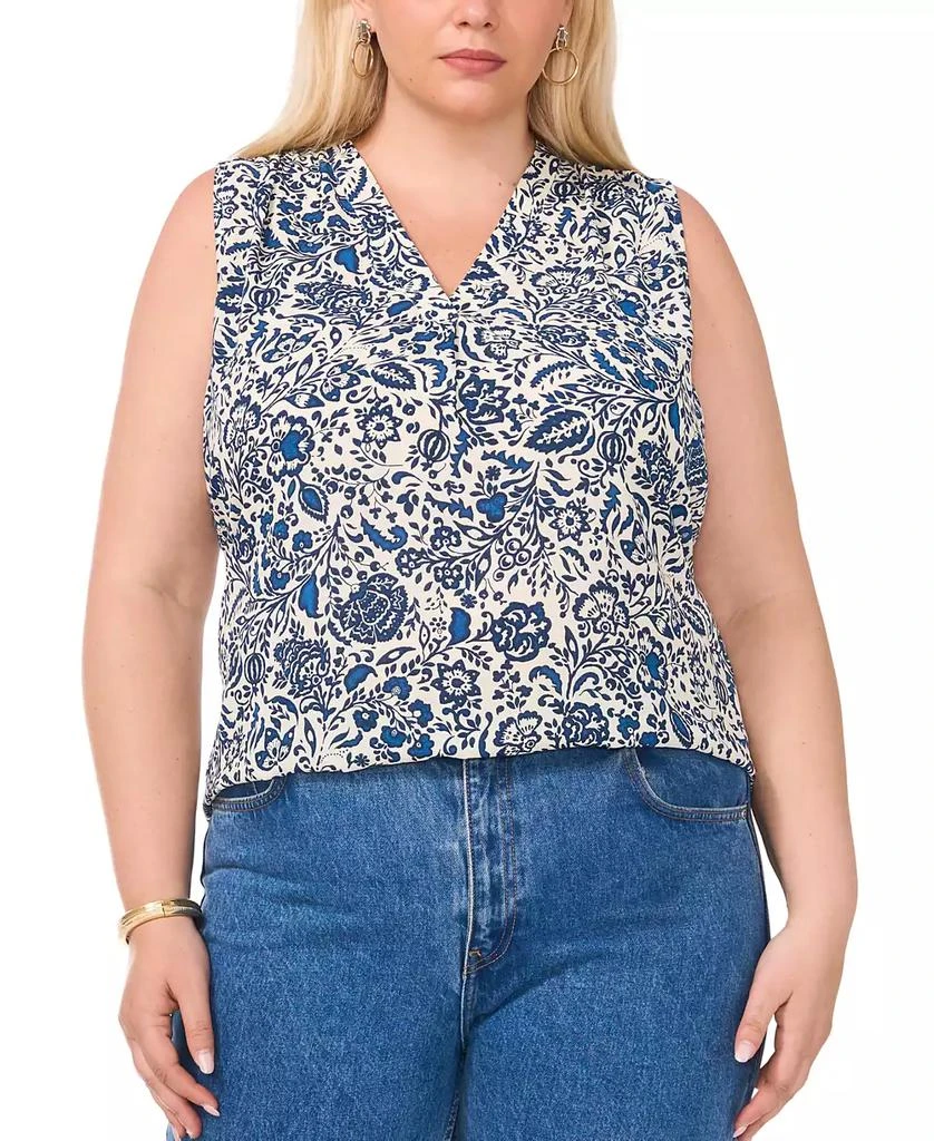Vince Camuto Plus Size Printed V-Neck Sleeveless Top, Created for Macy's 1