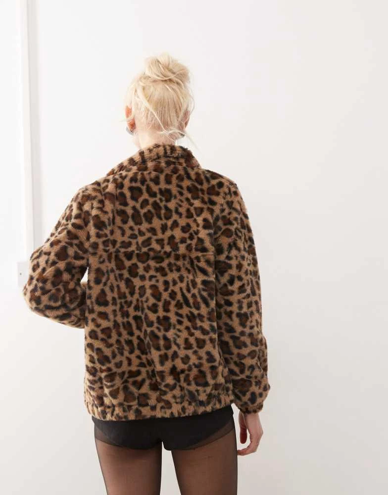 Princess Polly Princess Polly faux fur zip up jacket in leopard print 3