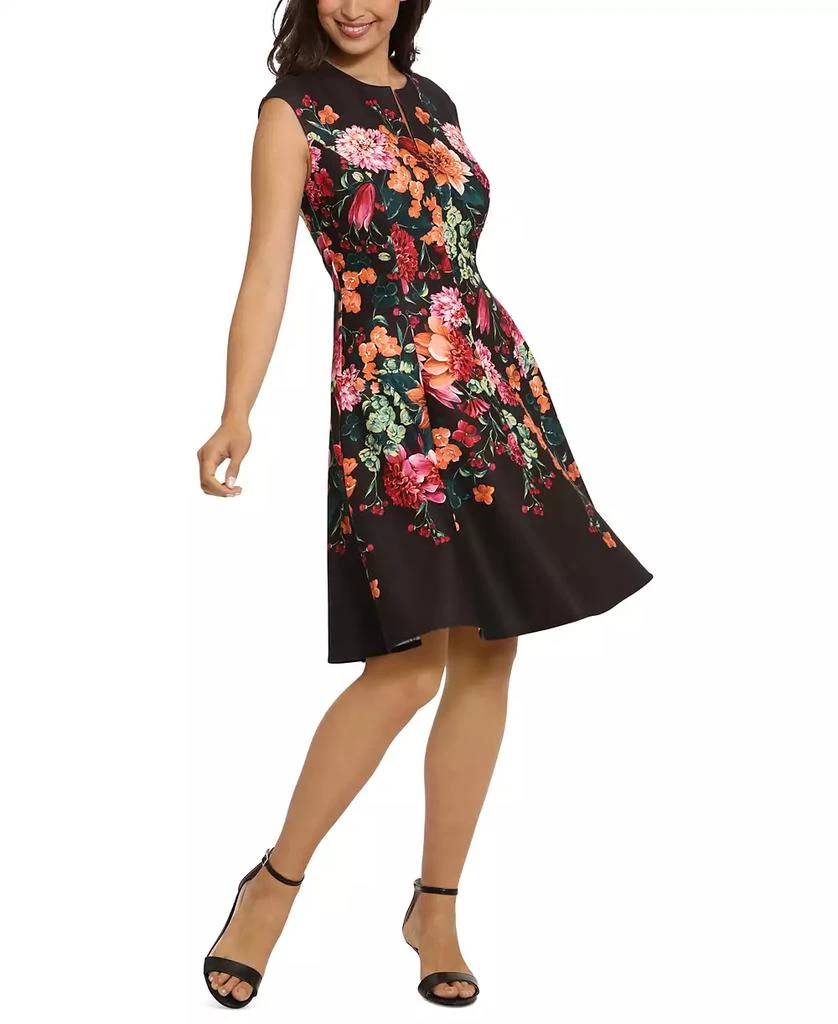 London Times Petite Split-Neck Floral-Print Fit & Flare Dress 7