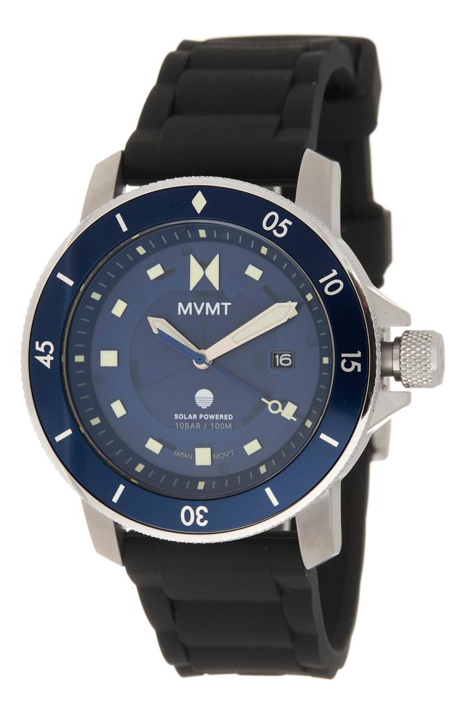 MVMT WATCHES Cali Diver Solar Silicone Bracelet Watch, 40mm