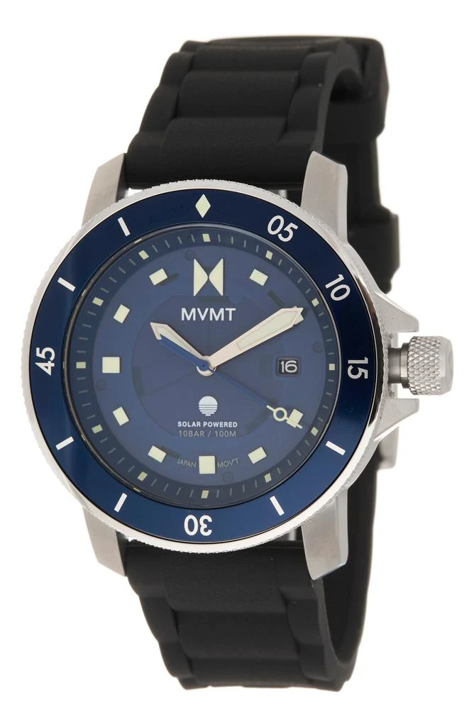 MVMT WATCHES Cali Diver Solar Silicone Bracelet Watch, 40mm 1