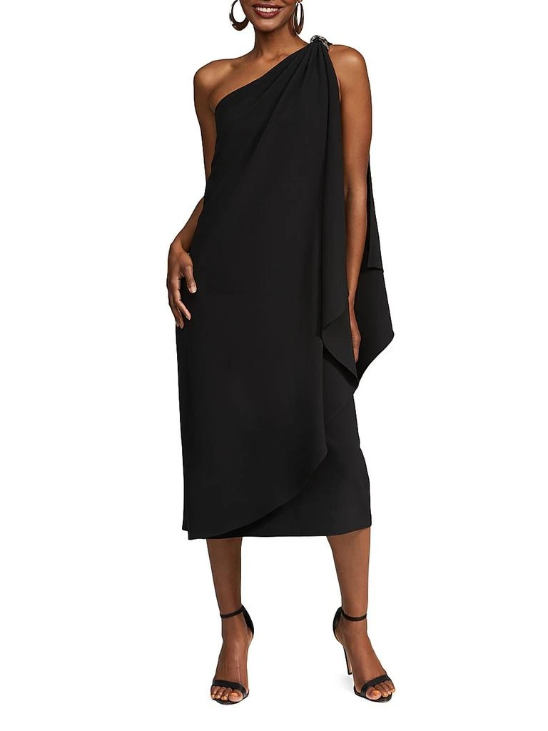 HALSTON Aries Stretch-Crepe Cape Dress 2