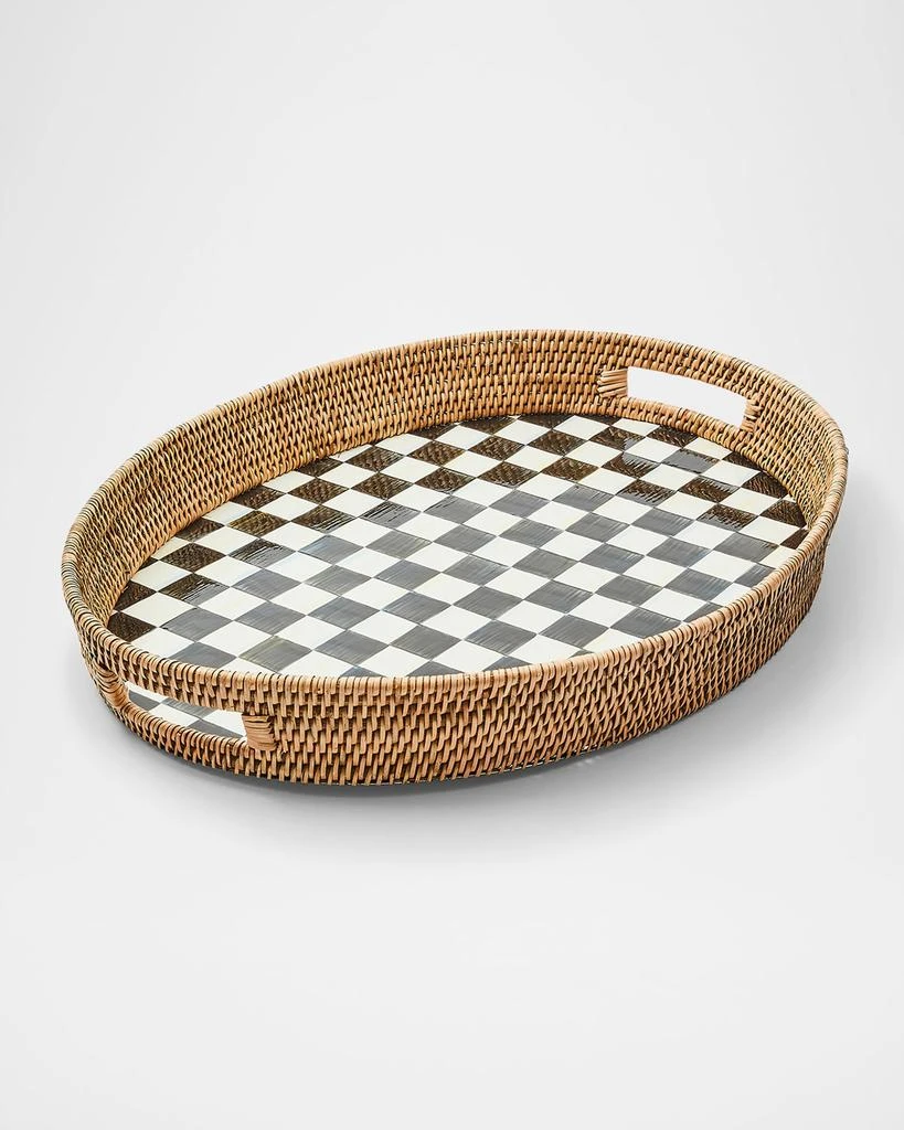 MacKenzie-Childs Courtly Check Enamel Rattan Party Tray 1