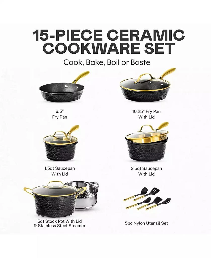 GraniteStone Charleston Collection 15-Piece Hammered Ceramic Coating Nonstick Cookware Set 2