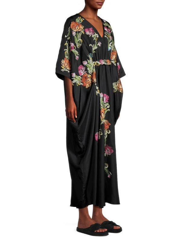 Josie Shinjo Embroidered Satin Caftan 3