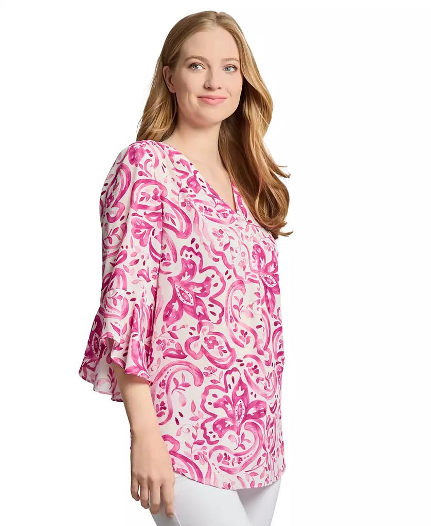 JONES NEW YORK Petite Paisley-Print V-Neck Bell-Sleeve Top
