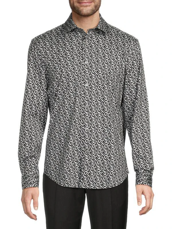 BUGATCHI James Tonal Geometric Print Shirt 1