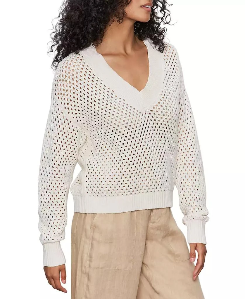 Sanctuary Women
s Airy Openwork Cotton V-Neck Sweater 5