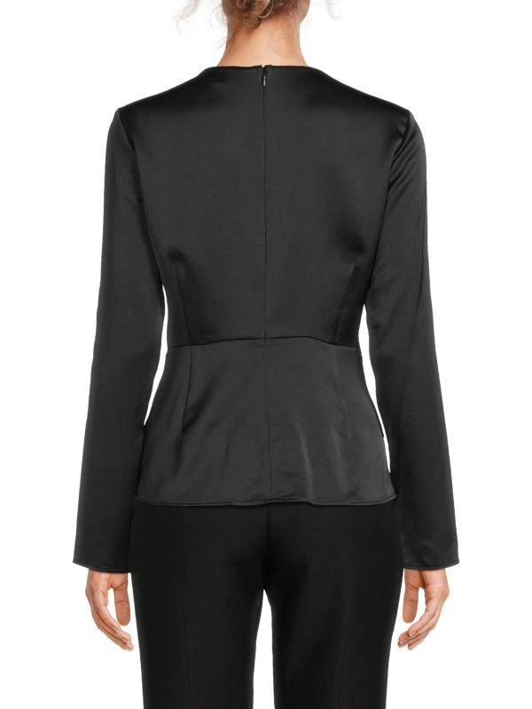 HALSTON Long Sleeve Twist Front Top 2