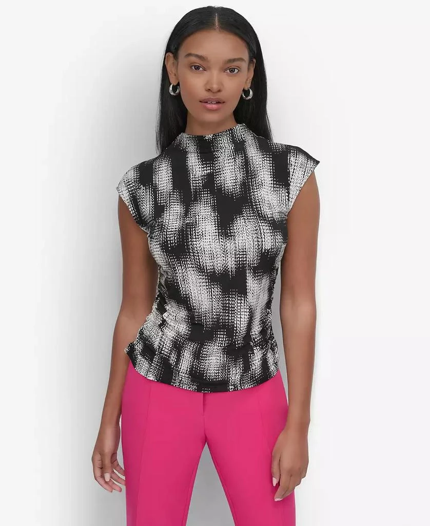 DKNY Women's Funnel-Neck Side-Ruched Sleeveless Top 1
