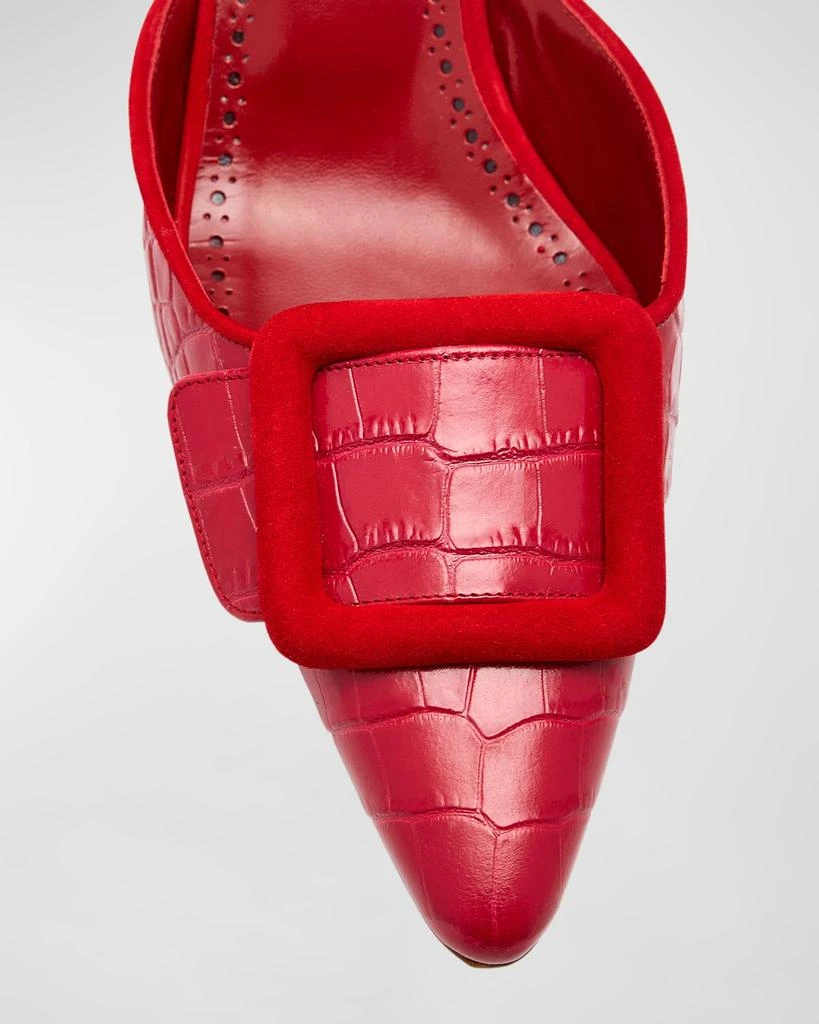 Manolo Blahnik Maysale Croco Buckle Mule Pumps 7