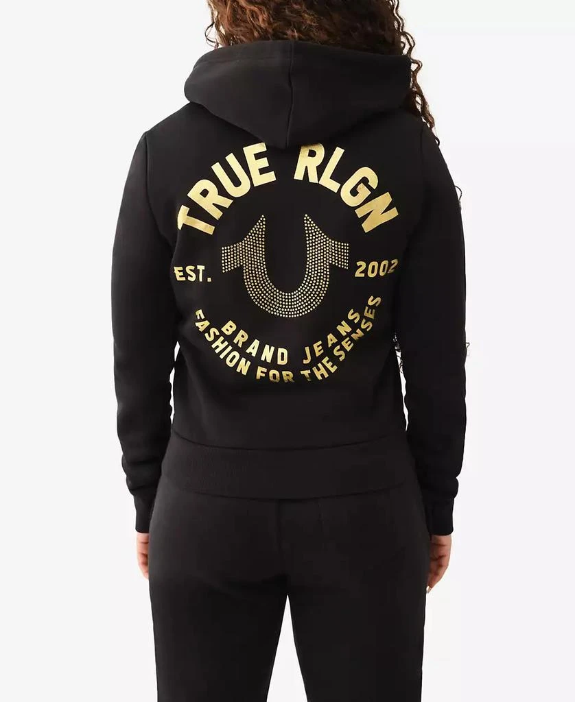 True Religion Women's Crystal Metallic Logo Zip Hoodie 2