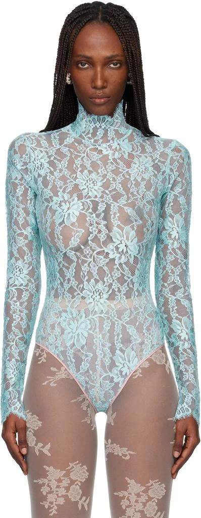 Valentino Blue Floral Lace Bodysuit 1