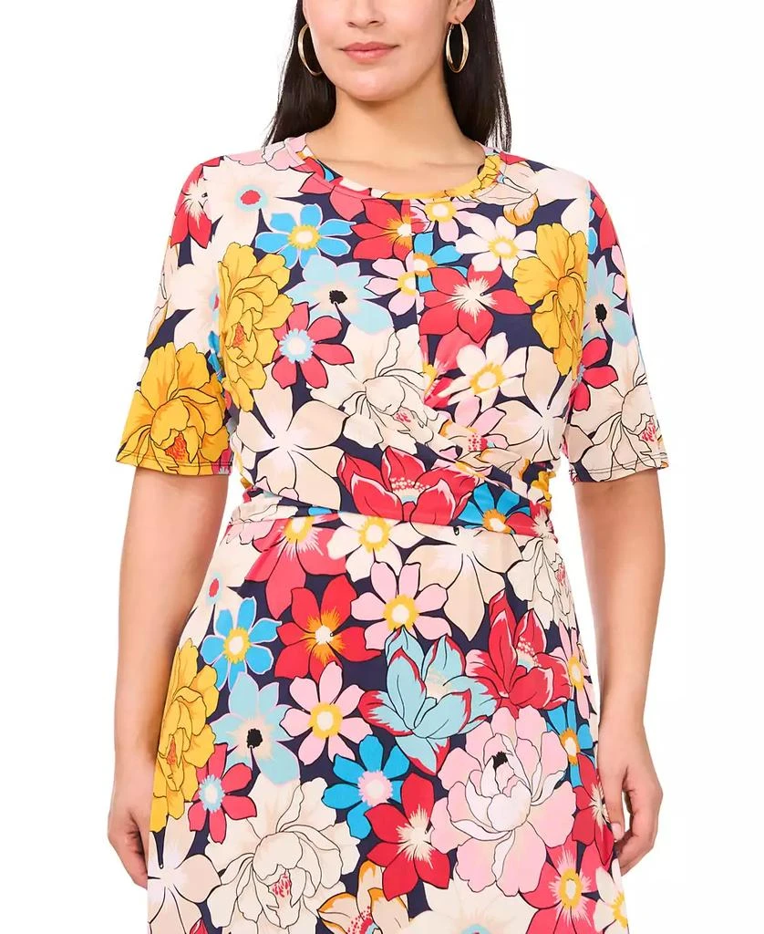 MSK Plus Size Printed Twist Elbow-Sleeve Midi Dress 4