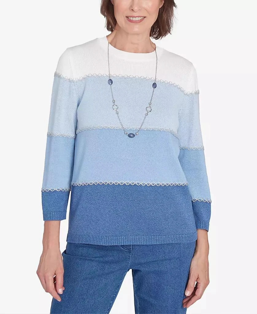Alfred Dunner Women's Lake Victoria Ombre Colorblock Sweater with Necklace 1