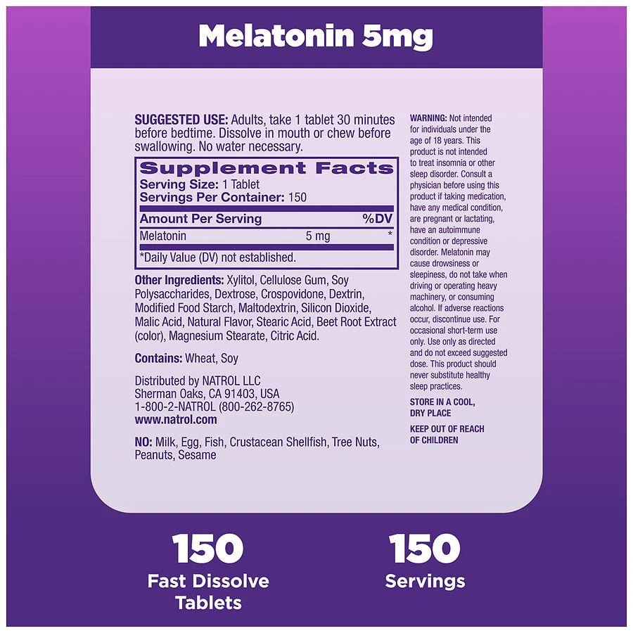 Natrol Melatonin 5mg Fast Dissolve Extra Strength Tablets Strawberry 6