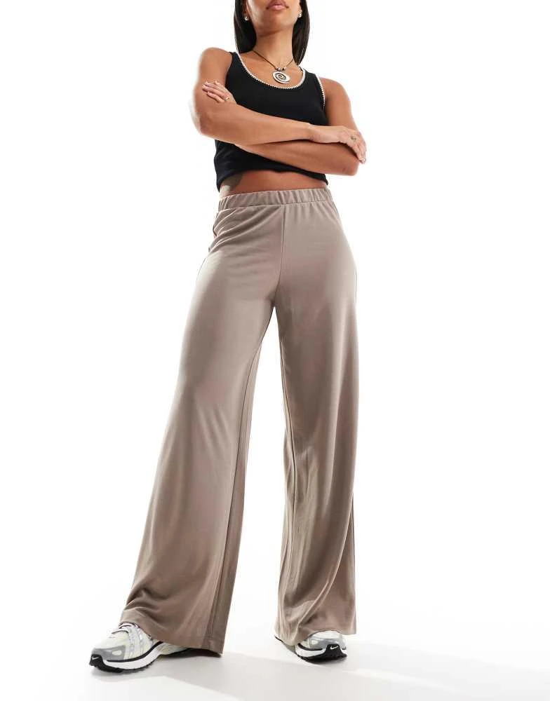 Monki Monki super soft low waist wide leg jersey trousers in beige 1