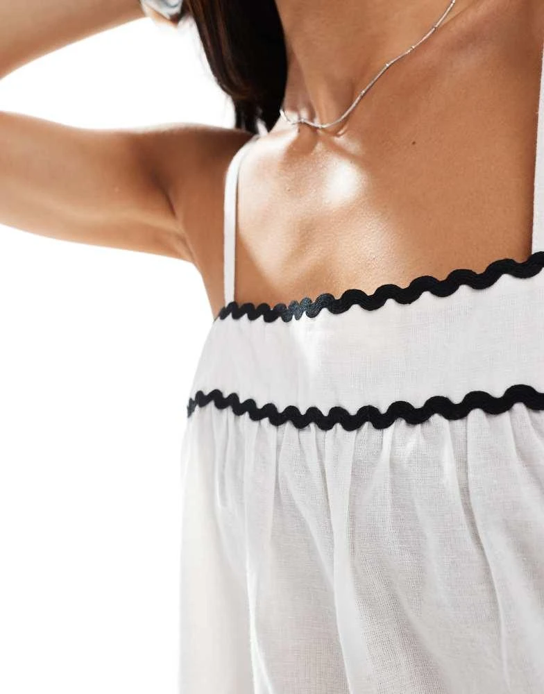 Esmée Esmee Exclusive ric rac cami beach top co-ord in white & black 2