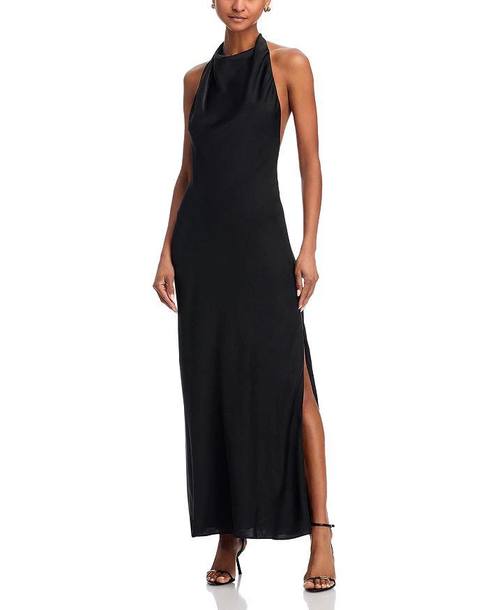 sachin and babi light blue dress Bardot Yve V-Neck Halter Open-Back Front-Slit Silky Slip Maxi Dress main image 0