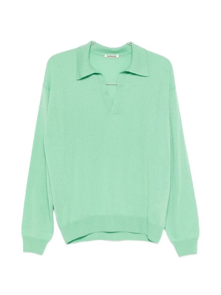 Shop Auralee Super Fine Knit Skipper Polo Shirt on Sale at
