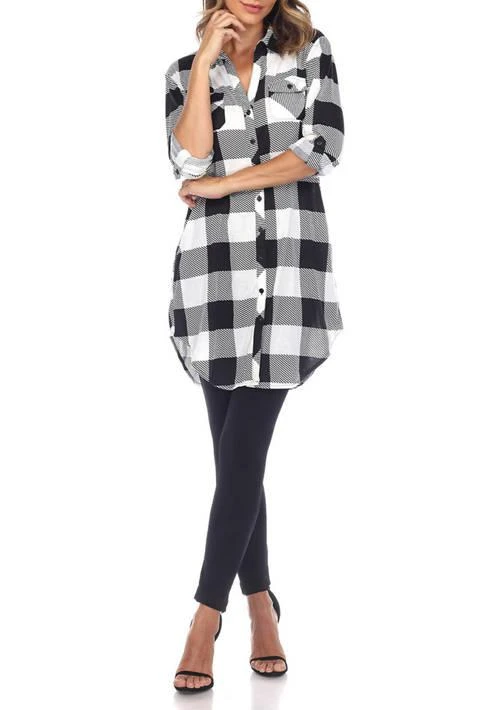 White Mark Plaid Tunic Shirt - Shirts - BeyondStyle