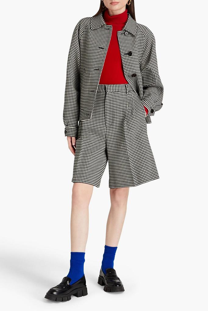 MARNI Pleated gingham wool-blend twill shorts