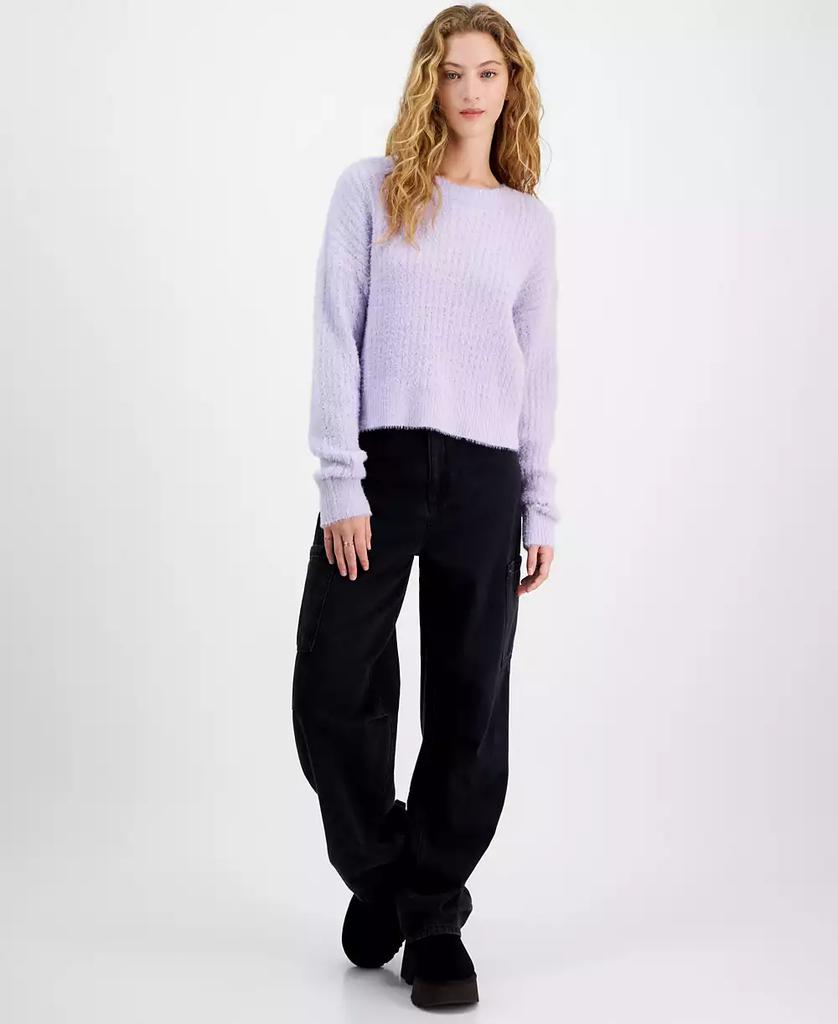 Hippie Rose Juniors' Ribbed Eyelash Drop-Shoulder Sweater