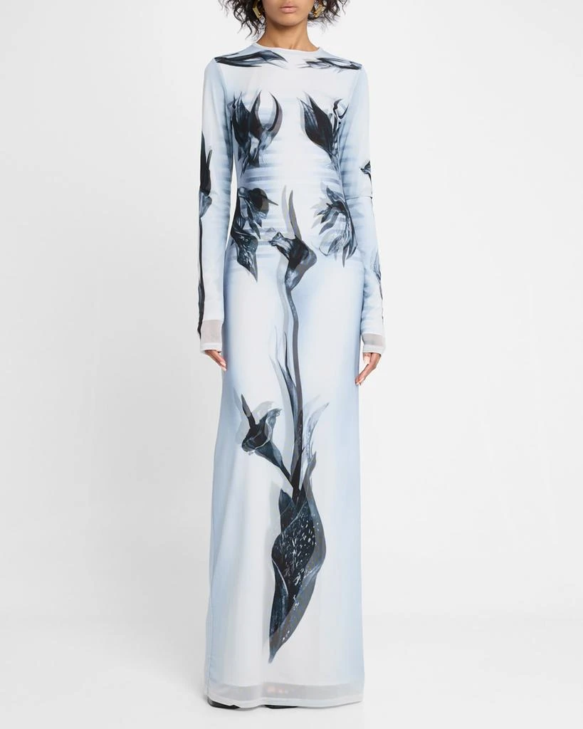 knee length dresses for ladies Jean Paul Gaultier Jersey Long Sleeves Dress in Body Morphing Flowers main image 1