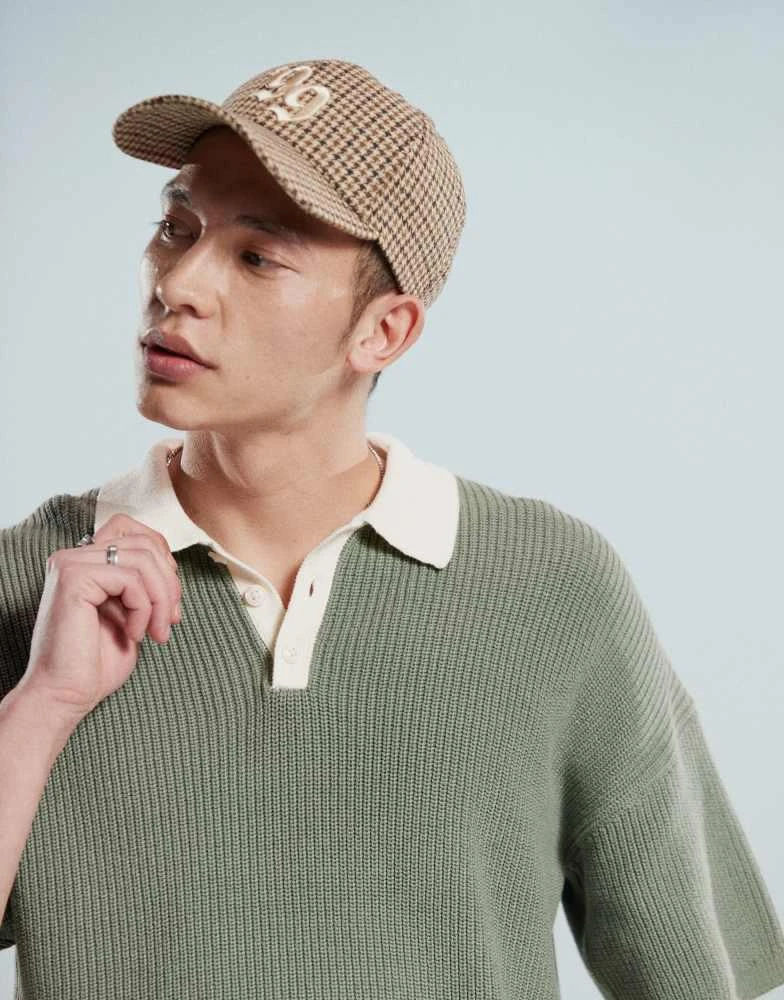 ASOS ASOS DESIGN relaxed knitted polo with 3/4 length sleeves in sage green 4