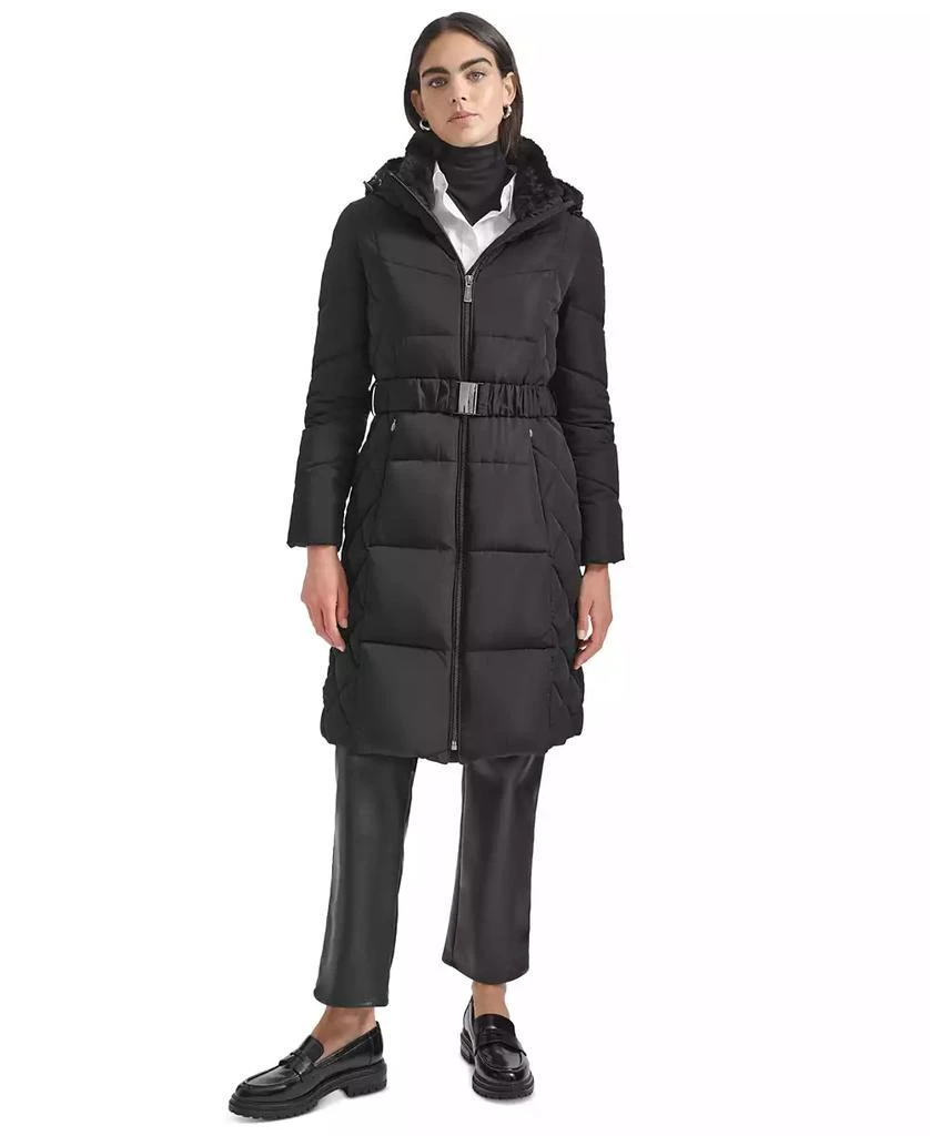 Calvin Klein Women's Diamond Quilted Side Belted Hooded Puffer Coat 1