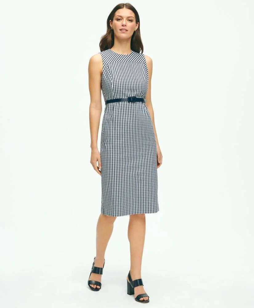 Brooks Brothers Gingham Belted Sheath Dress In Bi-Stretch Cotton 1