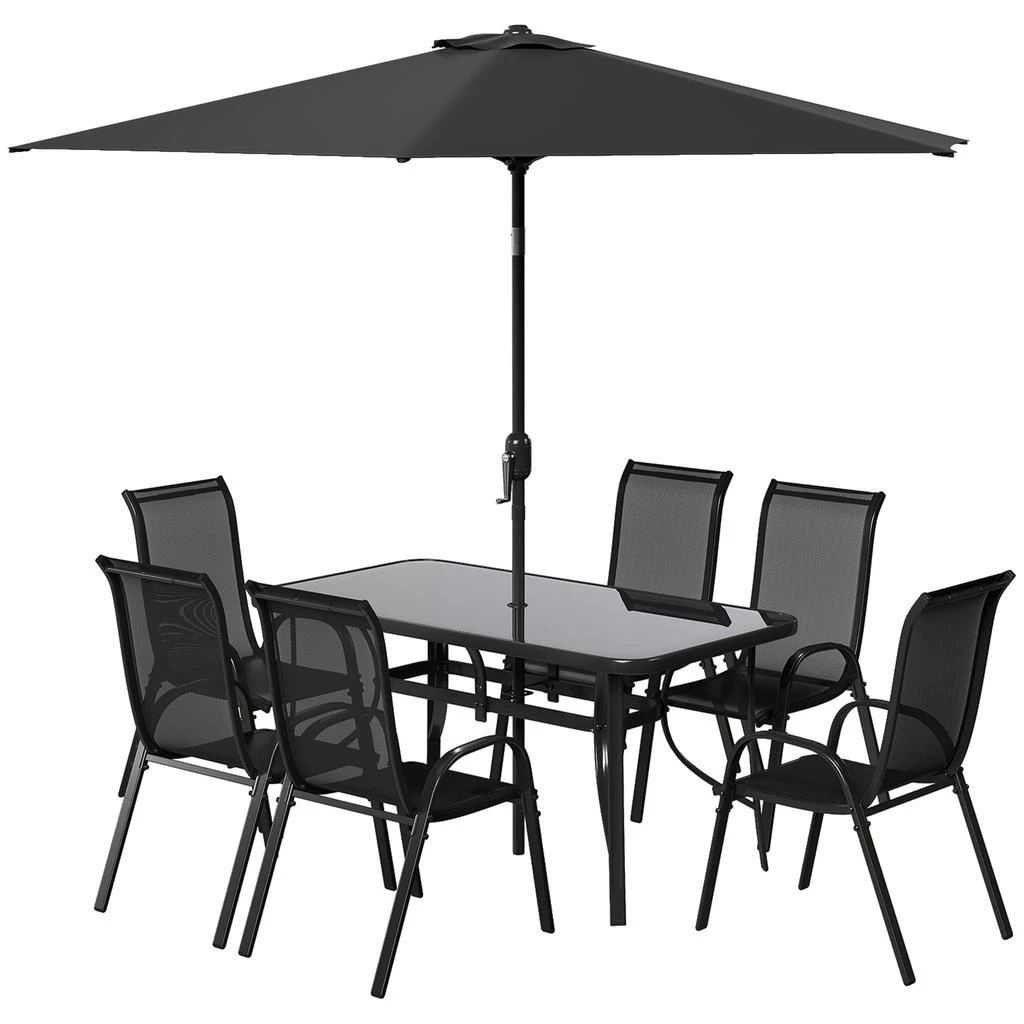 Hivvago Patio Table and 6 Chairs with 9 ft Umbrella