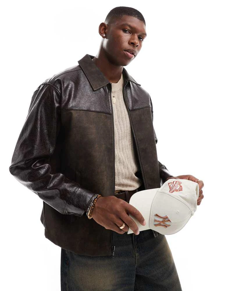 PacSun Pacsun textured faux leather jacket in washed black 1