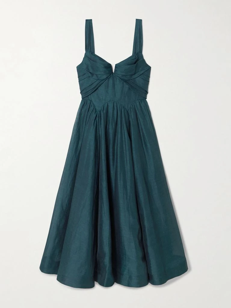 Zimmermann Rebellion Linen And Silk-blend Bustier Midi Dress - Teal