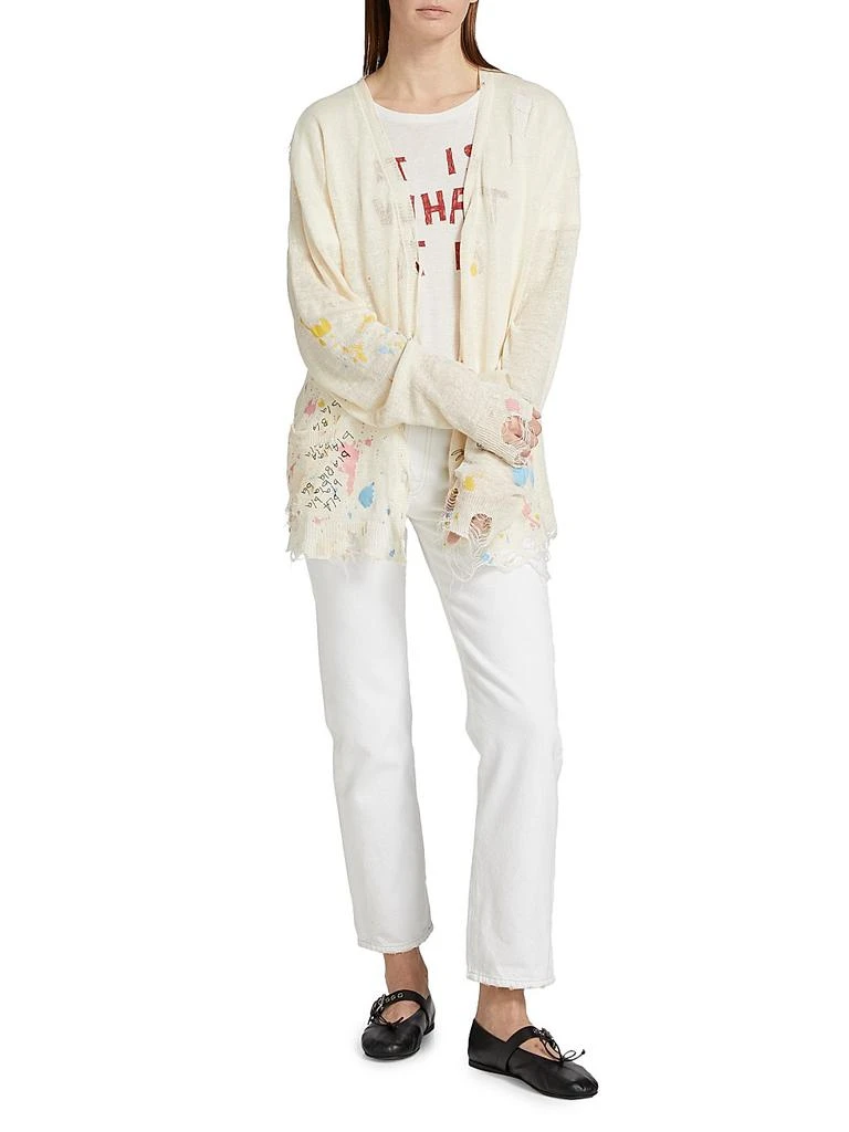R13 Distressed Graffiti Linen Boyfriend Cardigan 2