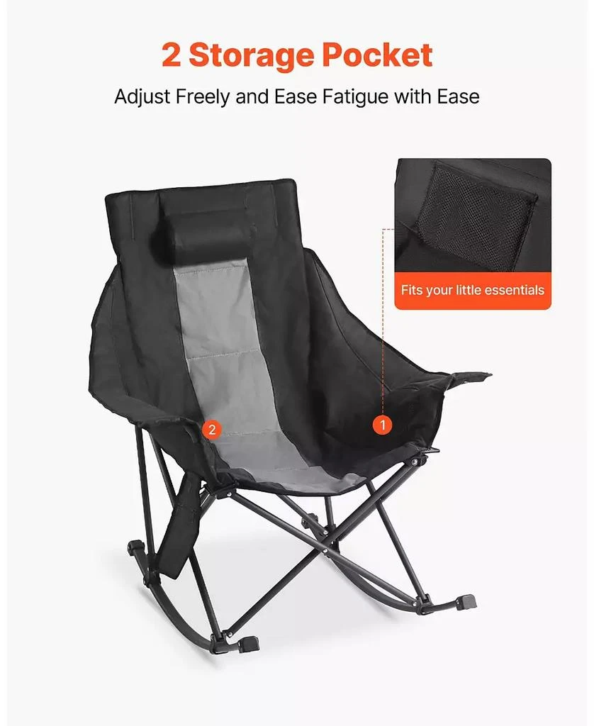 Mecale Heated Camping Chair, 3 Heating Settings, Padded Folding Rocker with Pocket and Cupholder, Supports 225 lbs, Portable Outdoor Chair 7