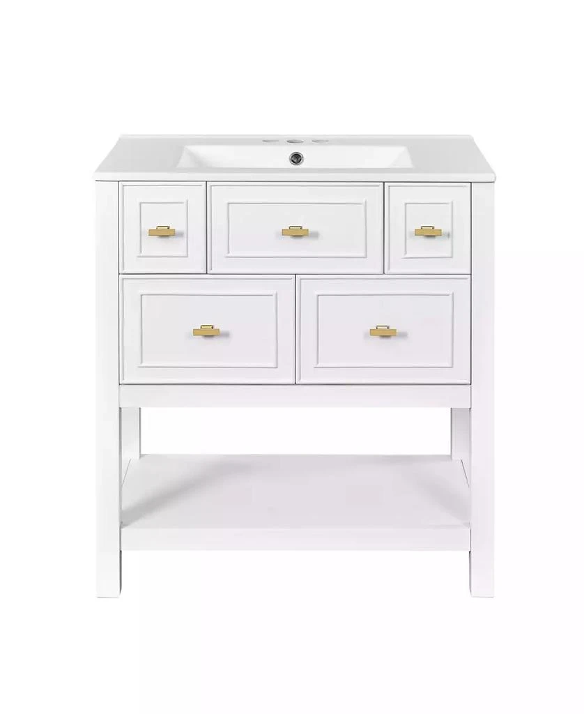 CASAINC 30-Inch Bathroom Vanity with Ceramic Sink Combo, Freestanding Single Vanity, 5 Drawers
Solid Wood Storage