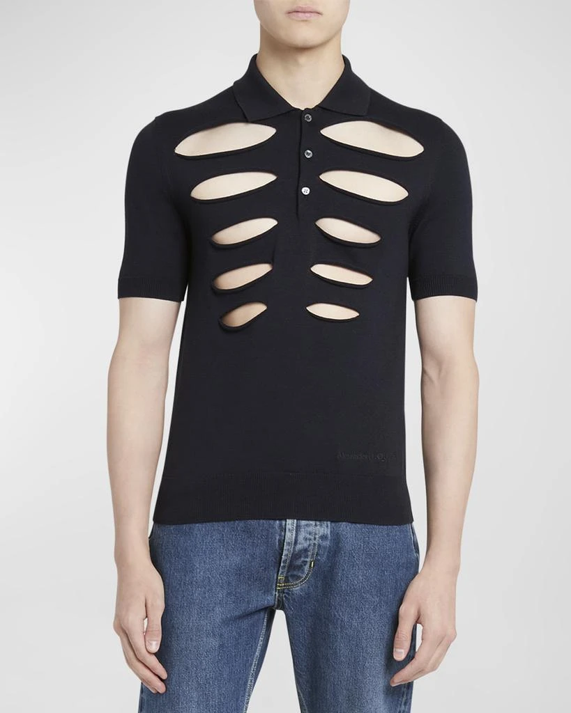 Alexander McQueen Men's Slit Cotton Polo Shirt 4
