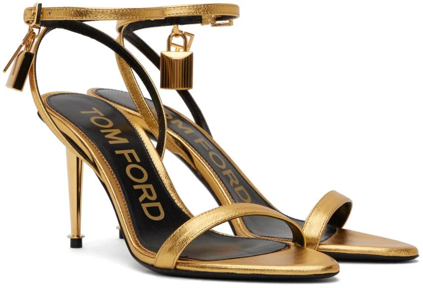 Tom Ford Gold Padlock Pointy Naked Heeled Sandals 4