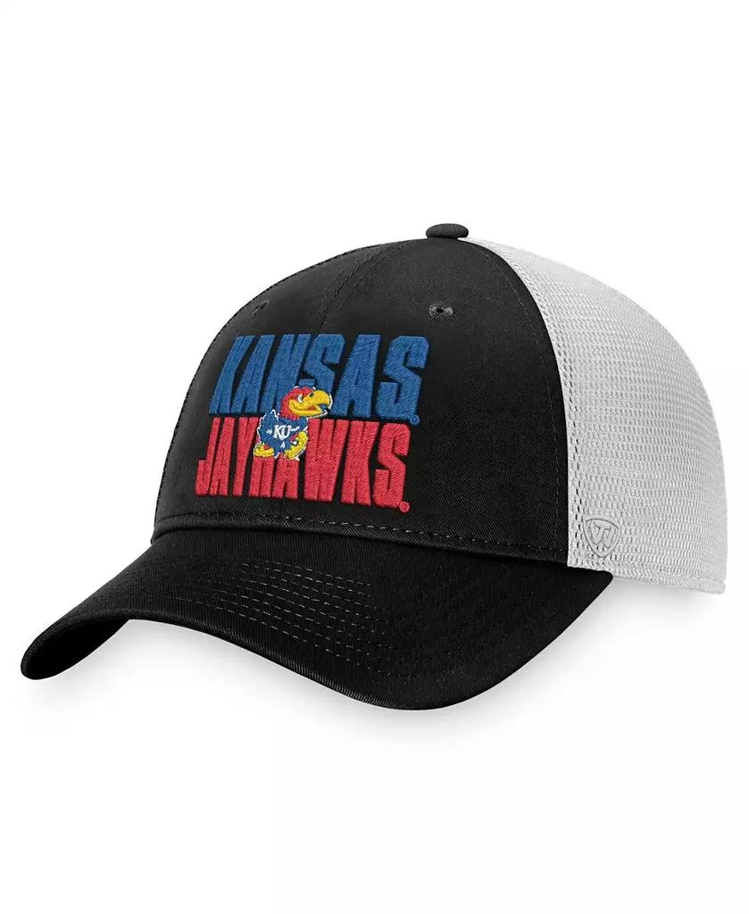 Top of the World Men's Black, White Kansas Jayhawks Stockpile Trucker Snapback Hat 1